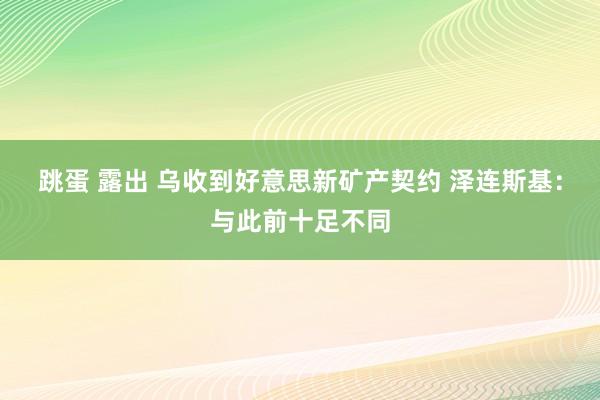 跳蛋 露出 乌收到好意思新矿产契约 泽连斯基：与此前十足不同